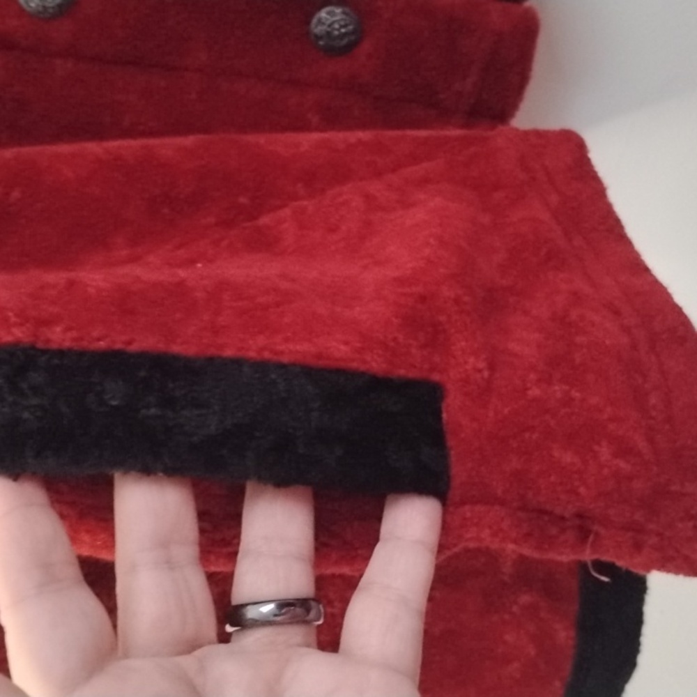 Vintage Artisans Women's Red Holiday Pinecone Sweater Jacket with Black Trim - Picture 5 of 13